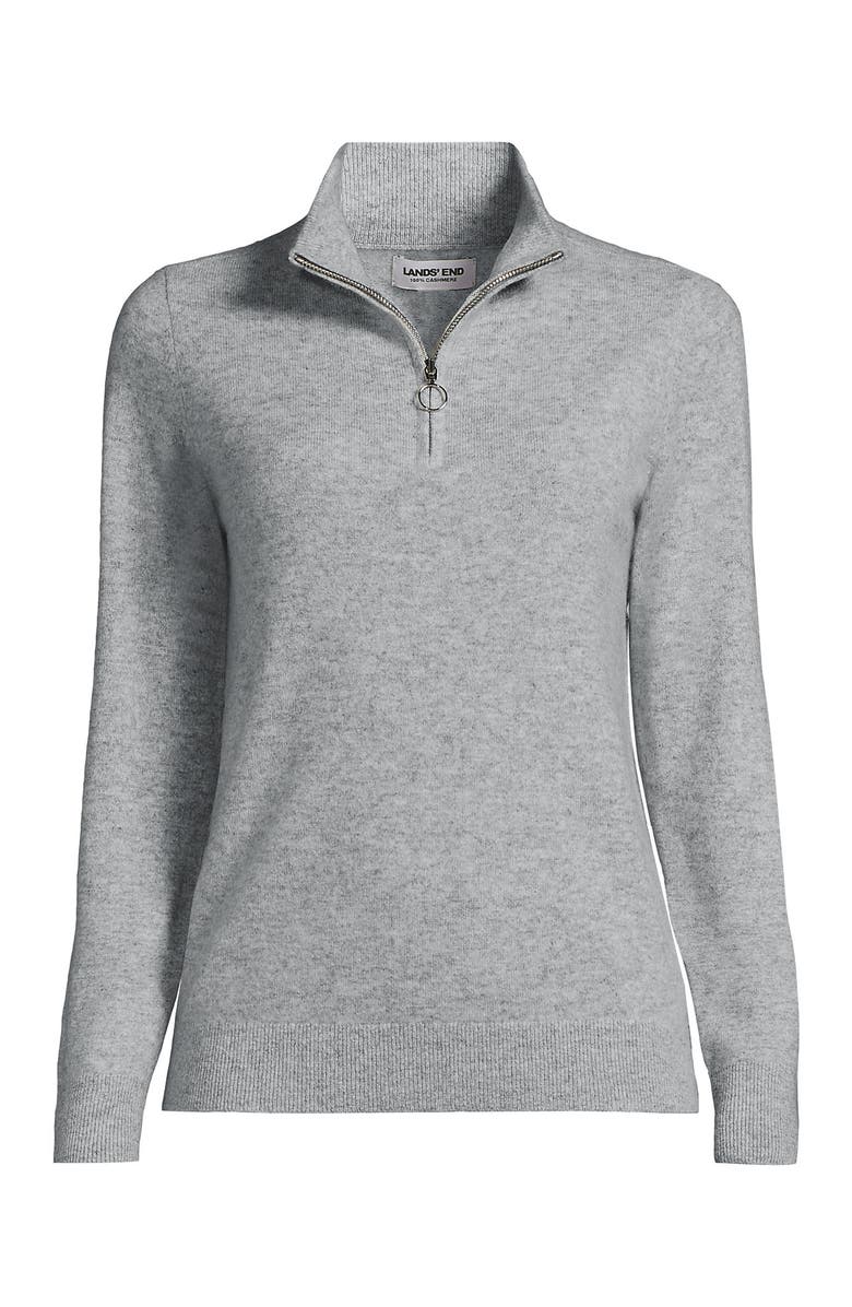 Lands' End Cashmere Quarter Zip Sweater, Alternate, color, Gray Heather