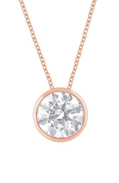 14K Rose Gold Lab Grown Round Diamond Necklace