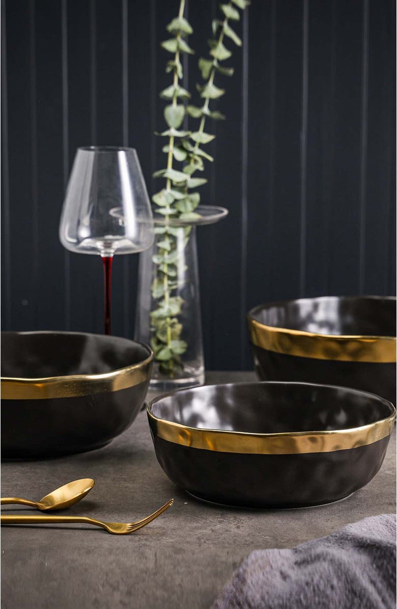 Stone Lain Florian Porcelain 3-Piece Serving Bowl Set, Alternate, color, Black