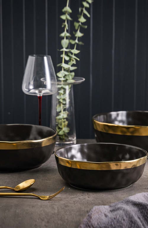 Stone Lain Florian Porcelain 3-piece Serving Bowl Set In Black