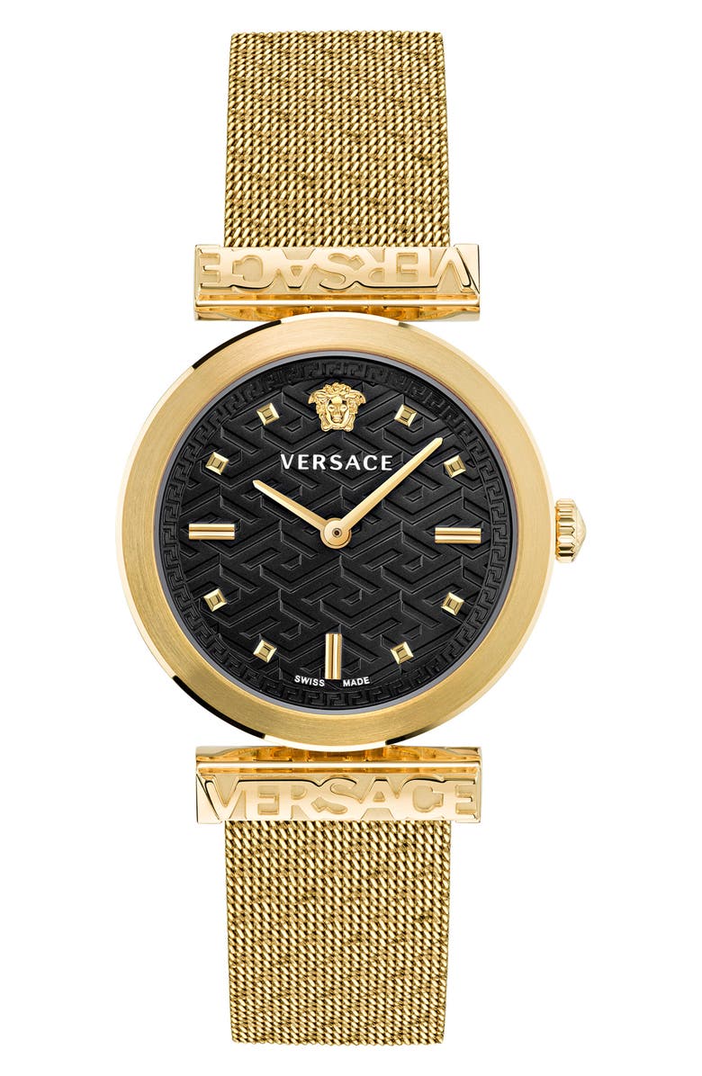Versace Regalia Mesh Strap Watch, 34mm, Main, color, Gold