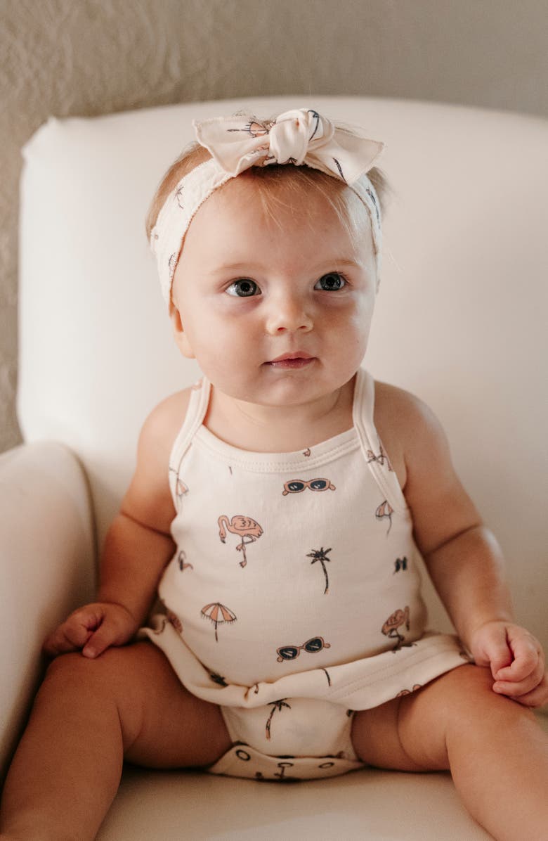 L'ovedbaby Flamingo Print Organic Cotton Skirted Bodysuit, Alternate, color, Flamingo