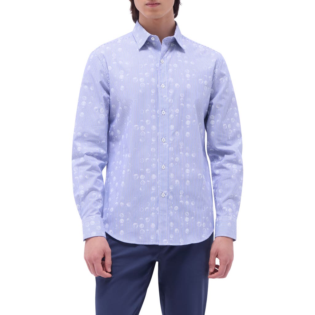 Bugatchi Karl Stripe & Dot Print Cotton Button-up Shirt In Classic Blue