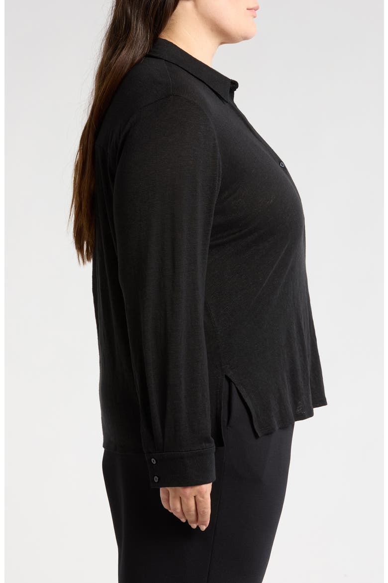 Classic Collar Organic Linen Button-Up Shirt, Alternate, color, BLACK