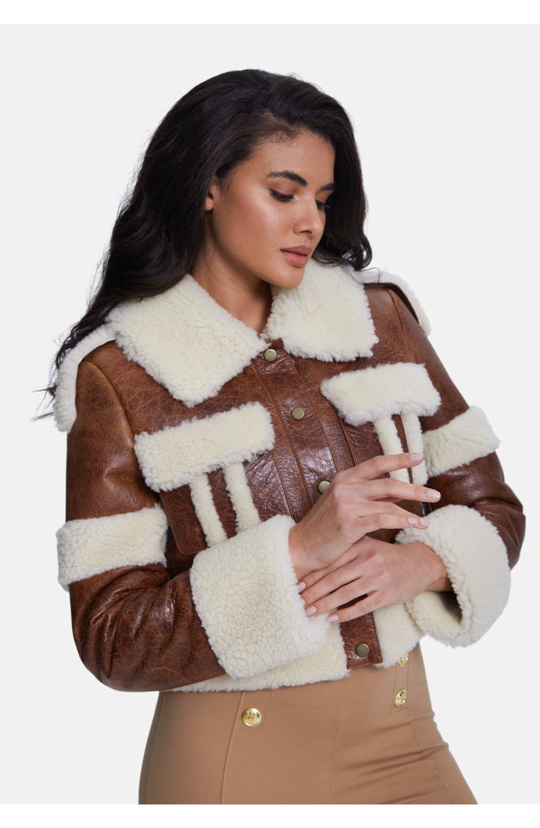 Furniq UK Veronica Sheepskin Jacket, Alternate, color, Brown