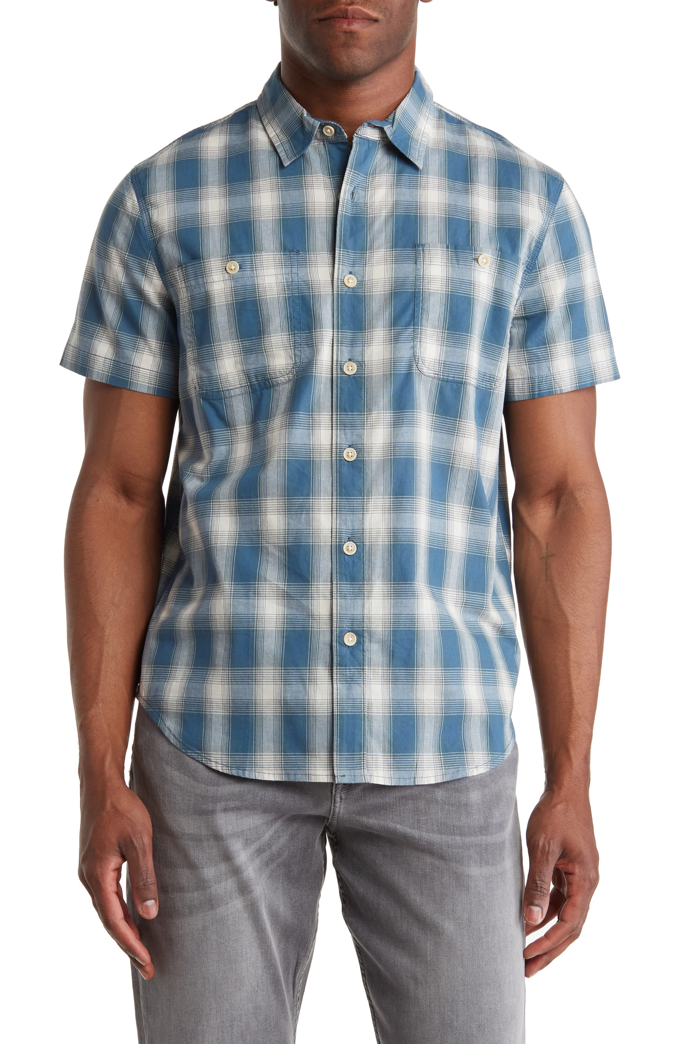 Lucky Brand Mason Plaid Short Sleeve Stretch Cotton Button-Up Shirt