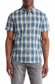 Lucky Brand Mason Plaid Short Sleeve Stretch Cotton Button-Up Shirt