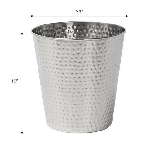 Happimess Axel Modern Minimalist Hammered Steel 2-gallon Wastebasket In Silver