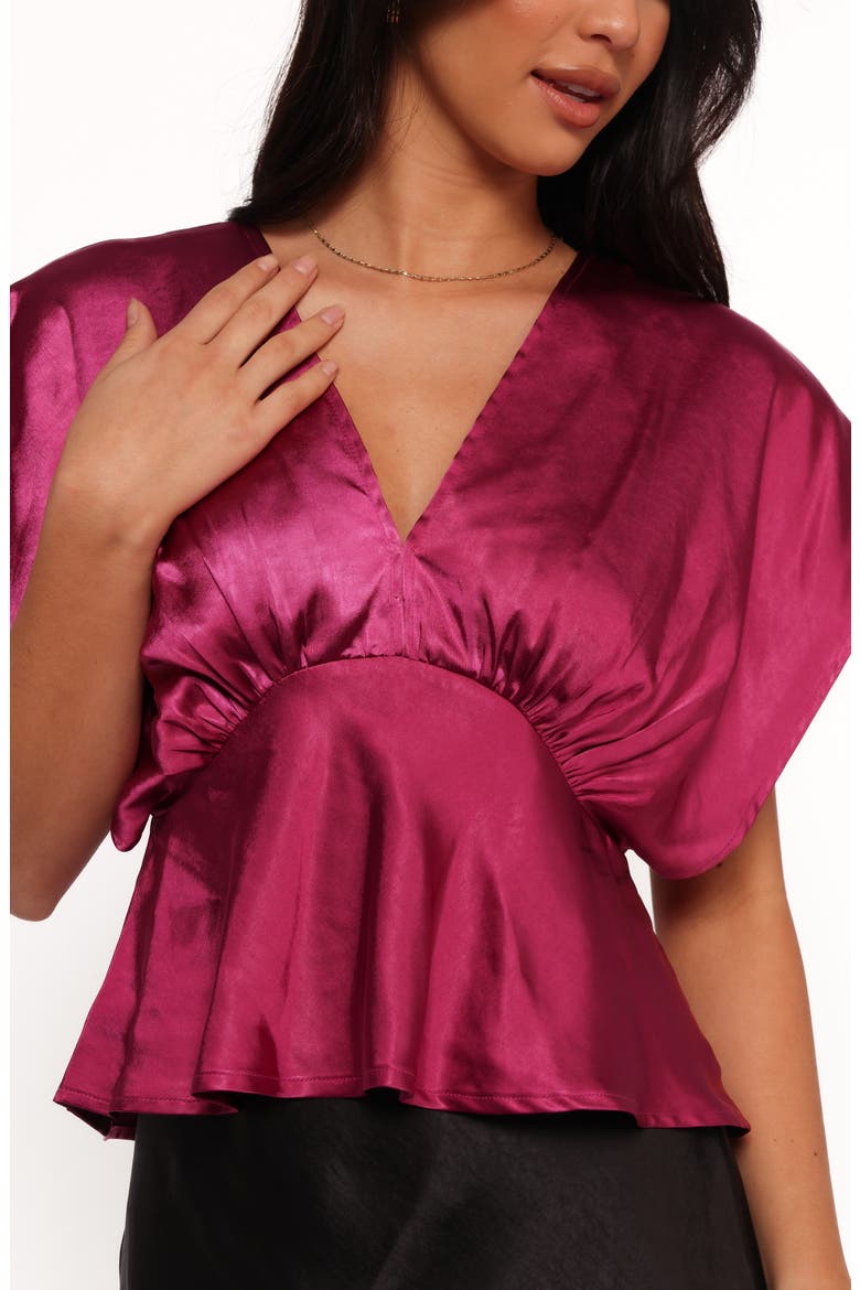 Ricki Peplum Satin Top, Alternate, color, RASPBERRY
