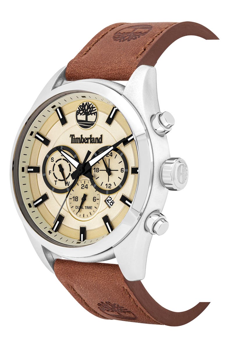Timberland Ashmont Leather Strap Multifunction Watch, 46mm, Alternate, color, Tan