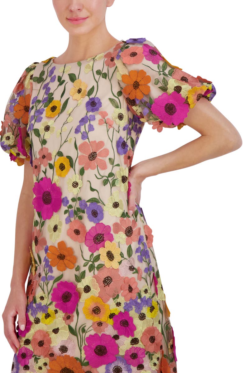 Eliza J Floral Embroidered Puff Sleeve Cocktail Dress, Alternate, color, 