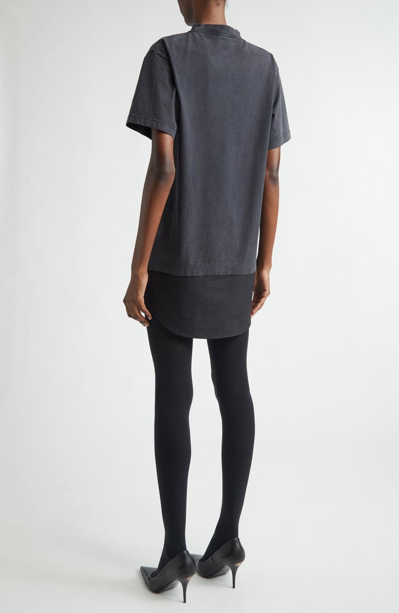 Balenciaga Hybrid Loop Sports Icon Logo Dry Jersey & Poplin T-Shirt Dress, Alternate, color, Faded Washed Black