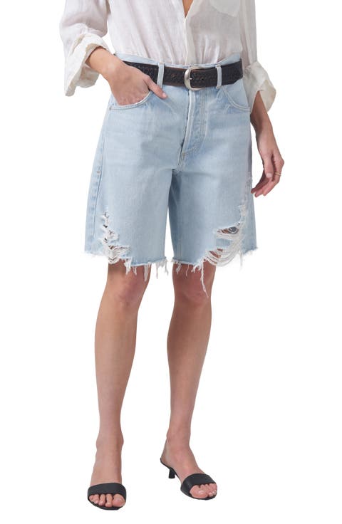 Ayla High Waist Cutoff Denim Bermuda Shorts (Starlit)