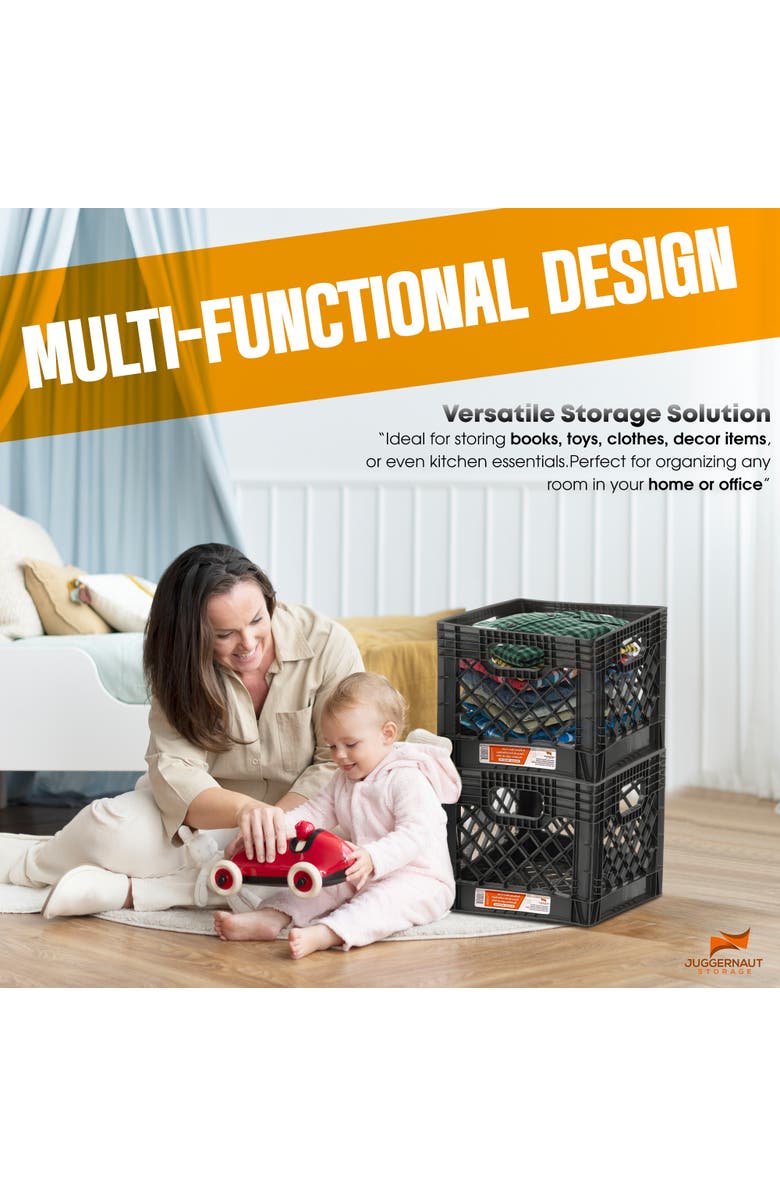 Juggernaut Storage Milk Crate 2 Pack 16 Qt, Black Multipurpose Storage, Alternate, color, Black