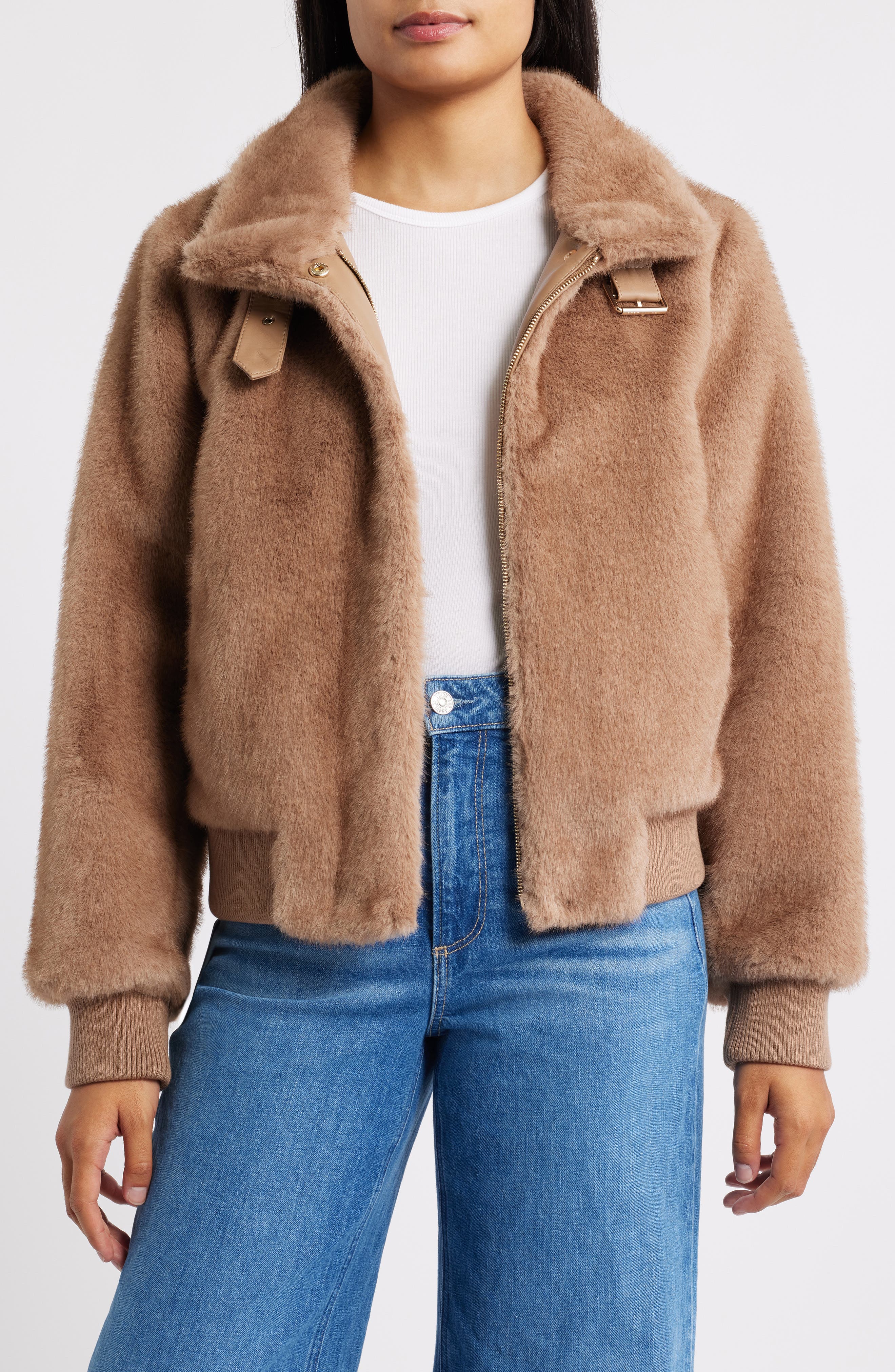 BCBG Faux Mink Bomber Jacket