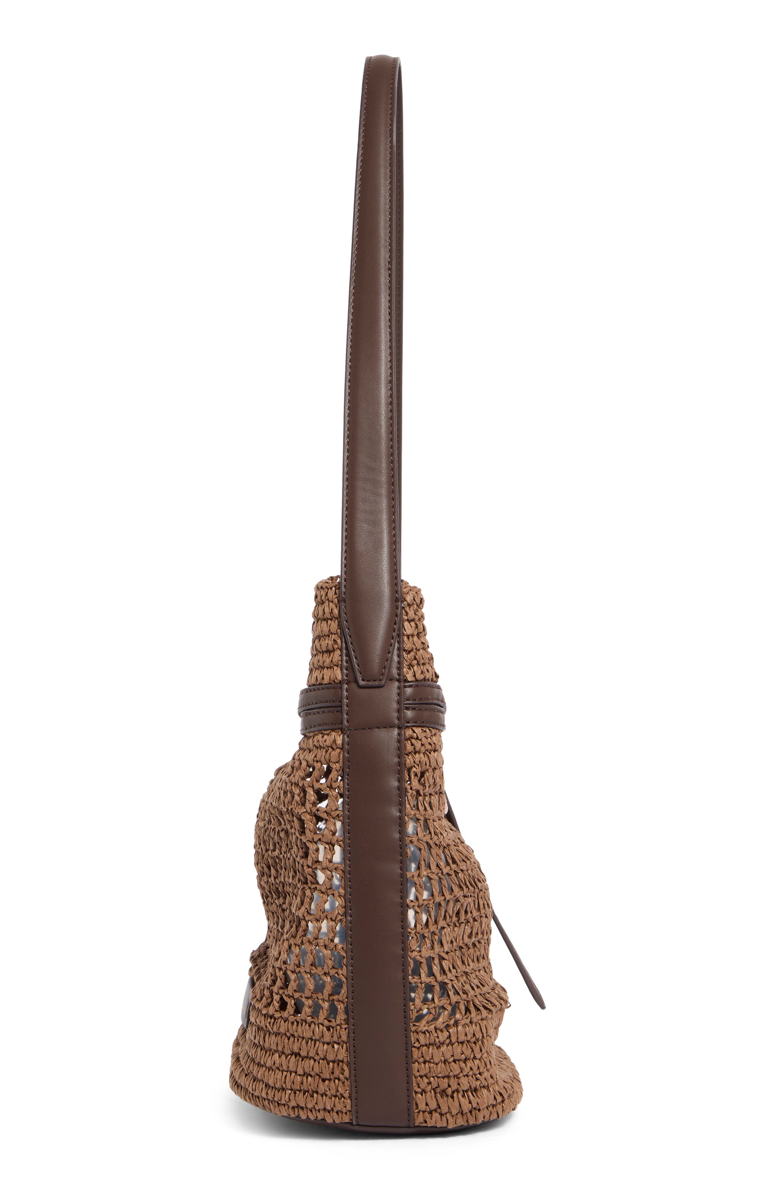 Sam Edelman Bexy Raffia Bucket Bag, Alternate, color, Brown