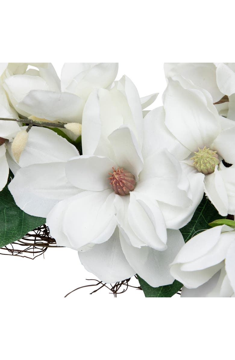 Northlight Magnolia Artificial Spring Twig Wreath - 24" - White, Alternate, color, White