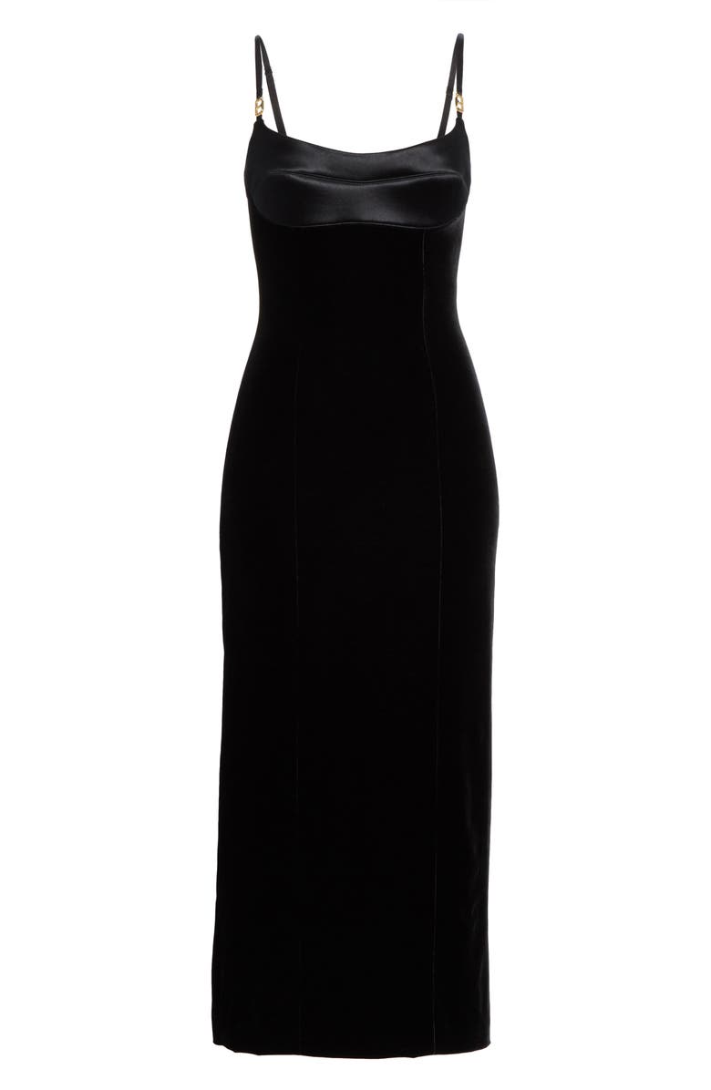 Brandon Maxwell Satin & Velvet Bustier Midi Dress, Alternate, color,