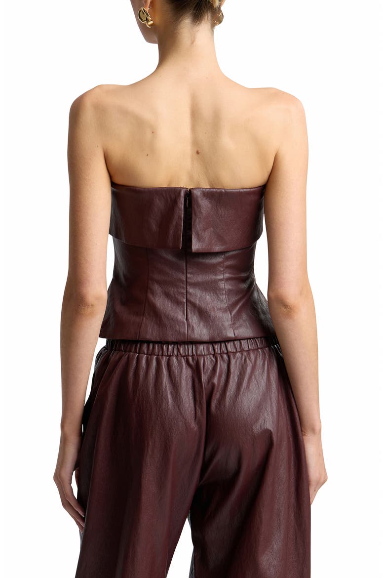 Foldover Strapless Faux Leather Top, Alternate, color, BORDEAUX
