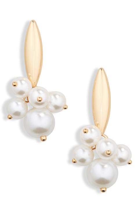 Imitation Pearl Cluster Drop Earrings