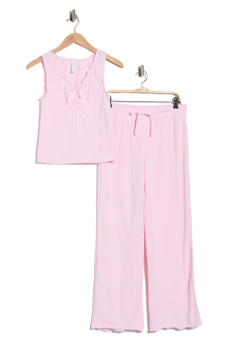 Lettuce Edge Cotton Jersey Long Pajamas, Alternate, color, BLOSSOM