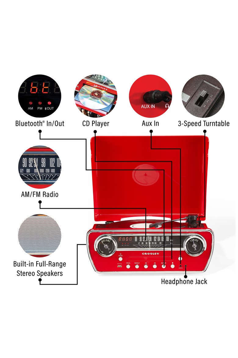 Powel 7-in-1 Record Player, Alternate, color, RED