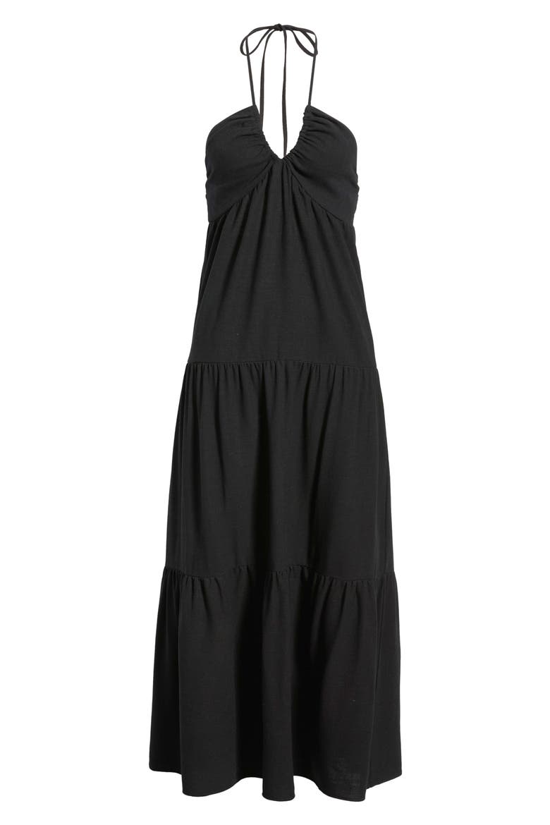 Kenna Tiered Halter Midi Dress, Alternate, color, BLACK
