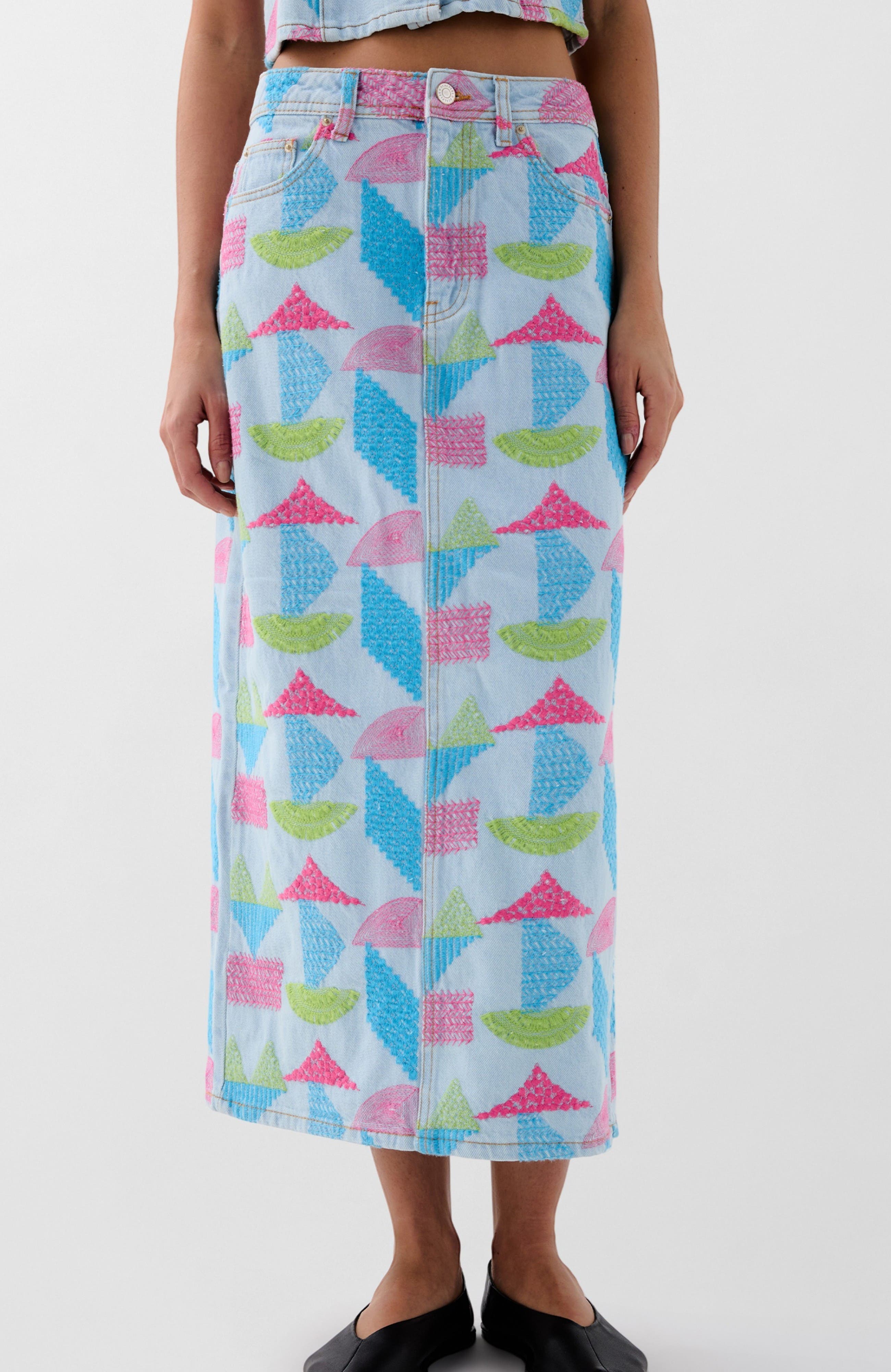 Denim Emb Skirt