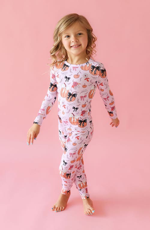 Posh Peanut Kids' Regan Pumpkin Print Fitted Two-piece Pajamas In Pink