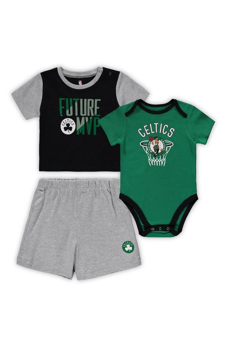 Outerstuff Infant Black/Green Boston Celtics Team Putting Up Numbers Bodysuit T-Shirt & Shorts Set, Main, color,