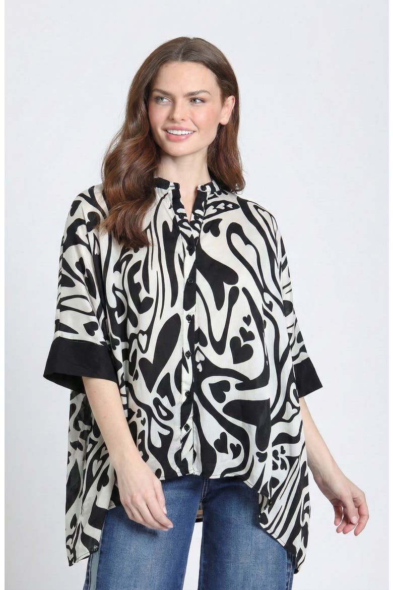 Abstract Print Button-Up Tunic, Alternate, color, BLACK/ WHITE
