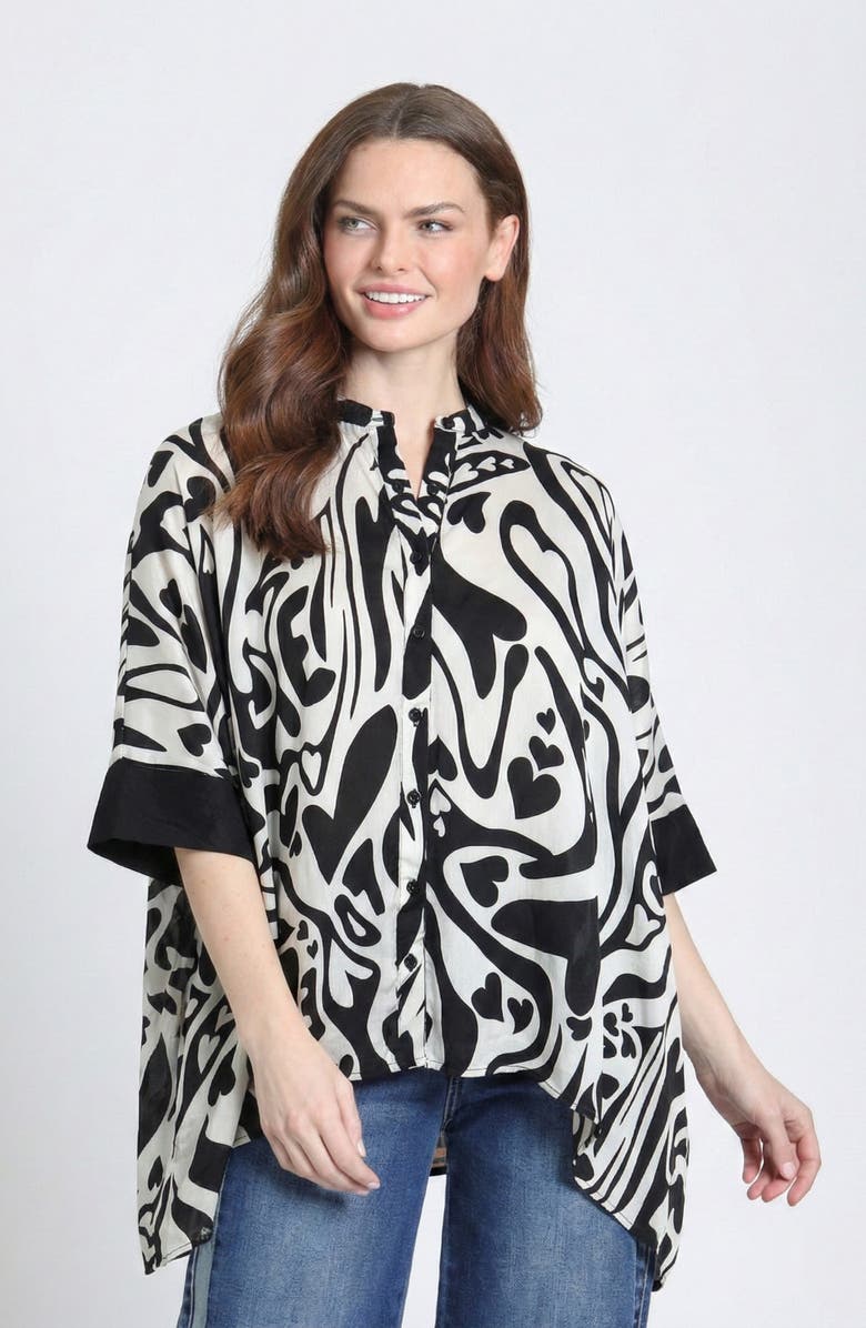 APNY Abstract Print Button-Up Tunic, Alternate, color, Black/ White
