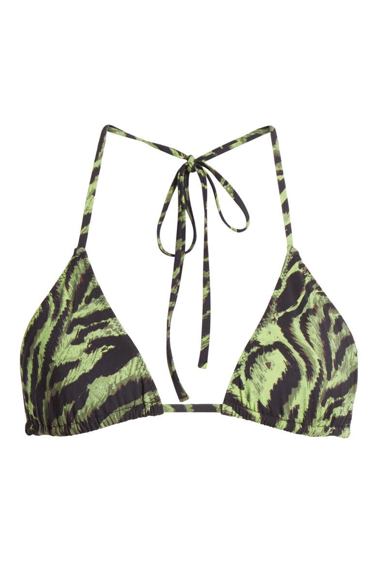 Tiger Print Triangle Bikini Top, Alternate, color, LIME TIGER