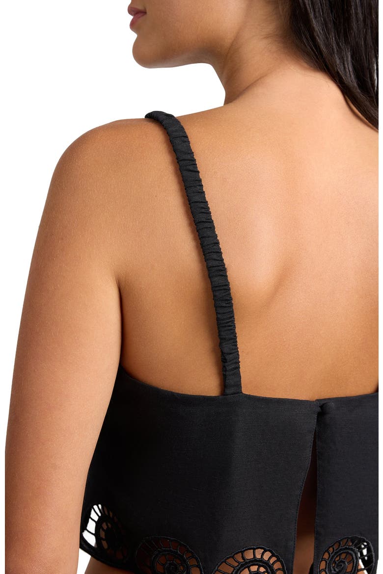 Air Linen Scallop Cropped Top, Alternate, color, BLACK