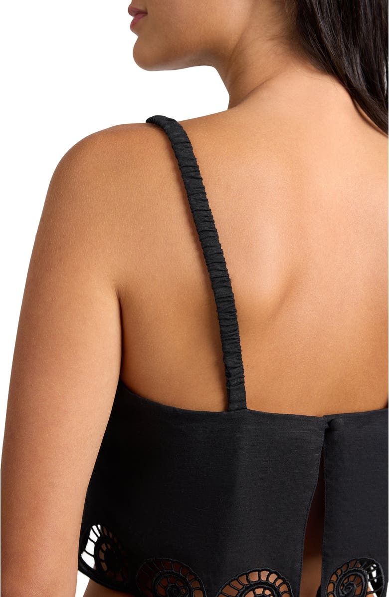 Onia Air Linen Scallop Cropped Top, Alternate, color, Black