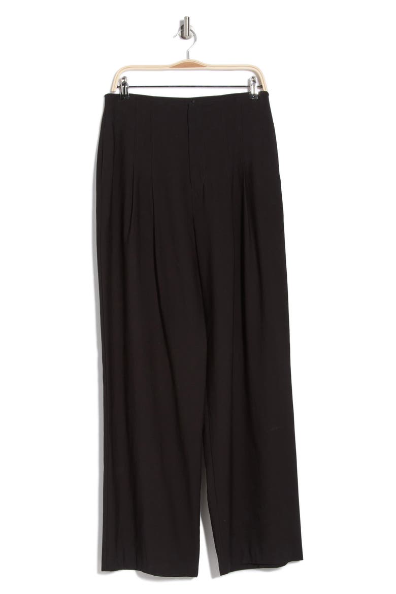 High Rise Pleated Wide Leg Pants, Alternate, color, BLACK