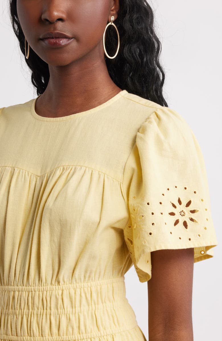 Treasure & Bond Embroidered Eyelet Cotton & Linen Dress, Alternate, color, 