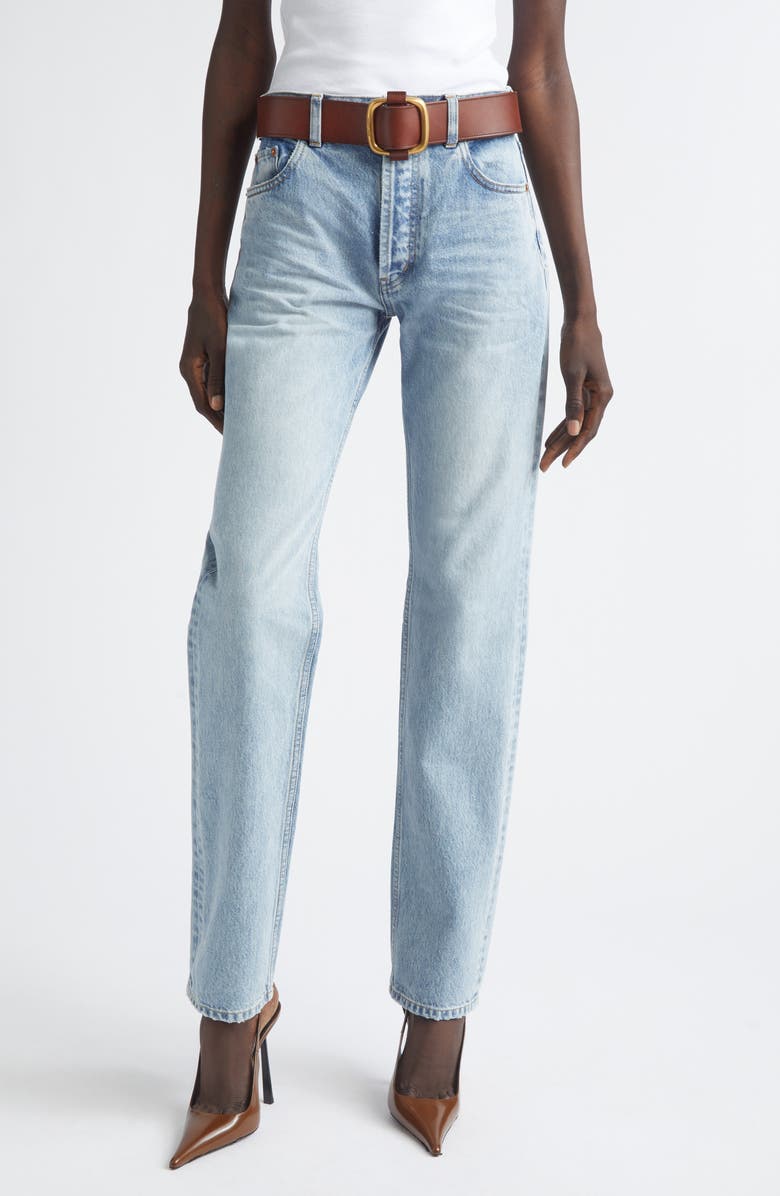 Saint Laurent Relaxed Straight Leg Jeans, Main, color, 