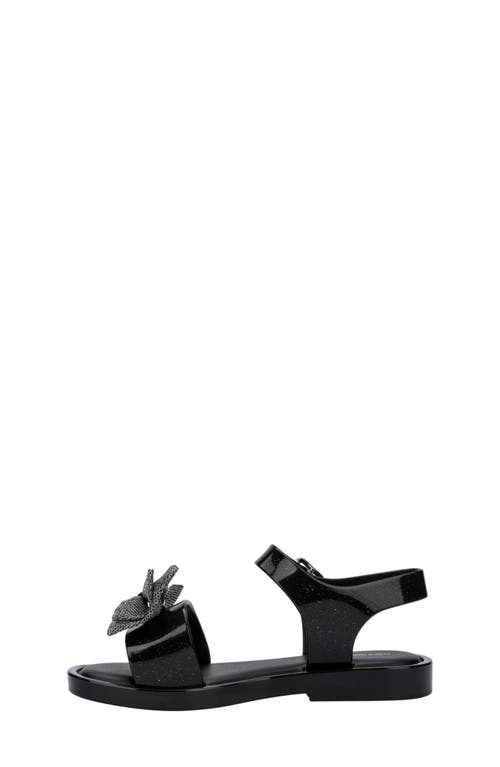Mini Melissa Girls Black Glitter Bow Jelly Sandals In Glitter Black