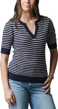 Hope & Henry Organic V-Neck Short Sleeve Sweater