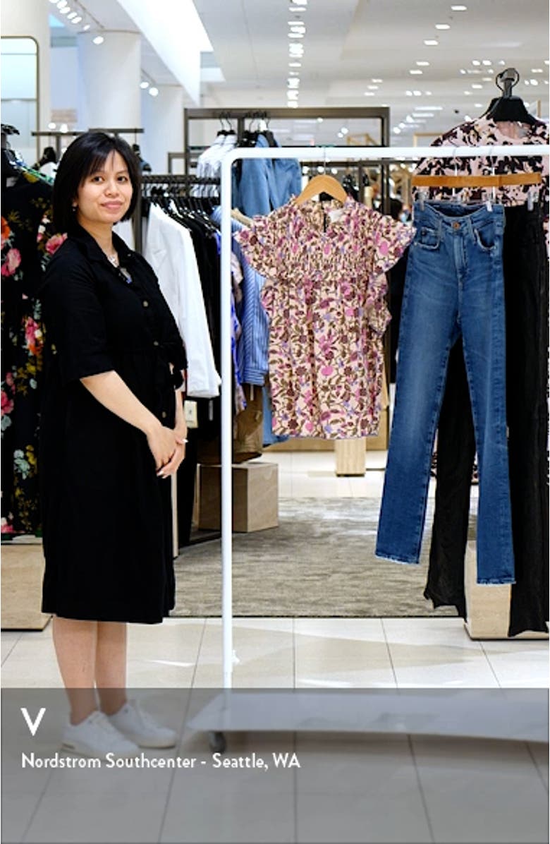 Virginia Floral Print Smocked Ruffle Organic Cotton Top, sales video thumbnail