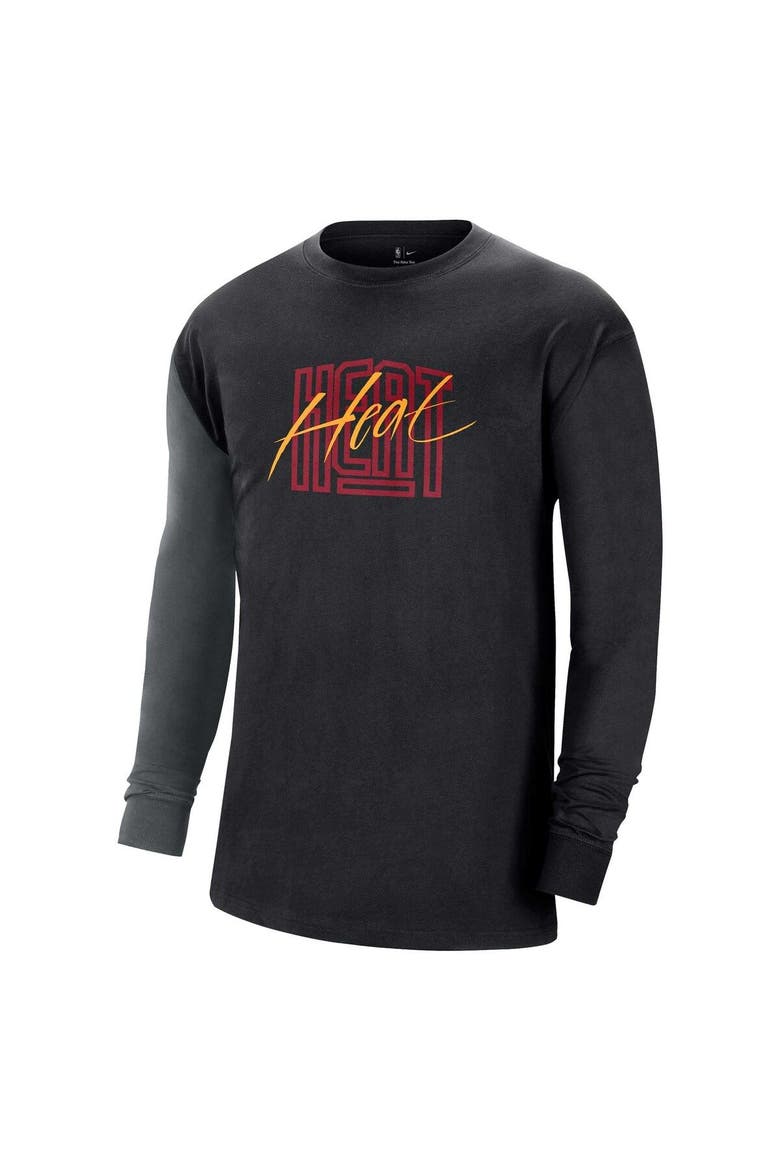 Men's Nike Black Miami Heat Courtside Versus Flight MAX90 Long Sleeve T-Shirt, Alternate, color, Black