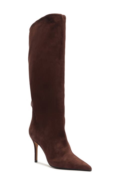 ダウンジャケット・コート Knee High Brown Suede Boots Brown Leather Knee High Boots - Runway Catalog