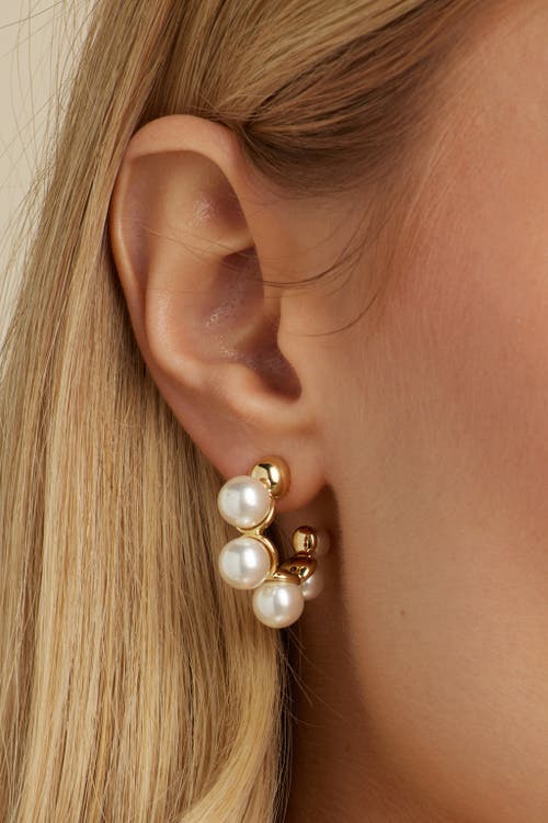 Untamed Petals Cassandra Pearl Hoops In Gold