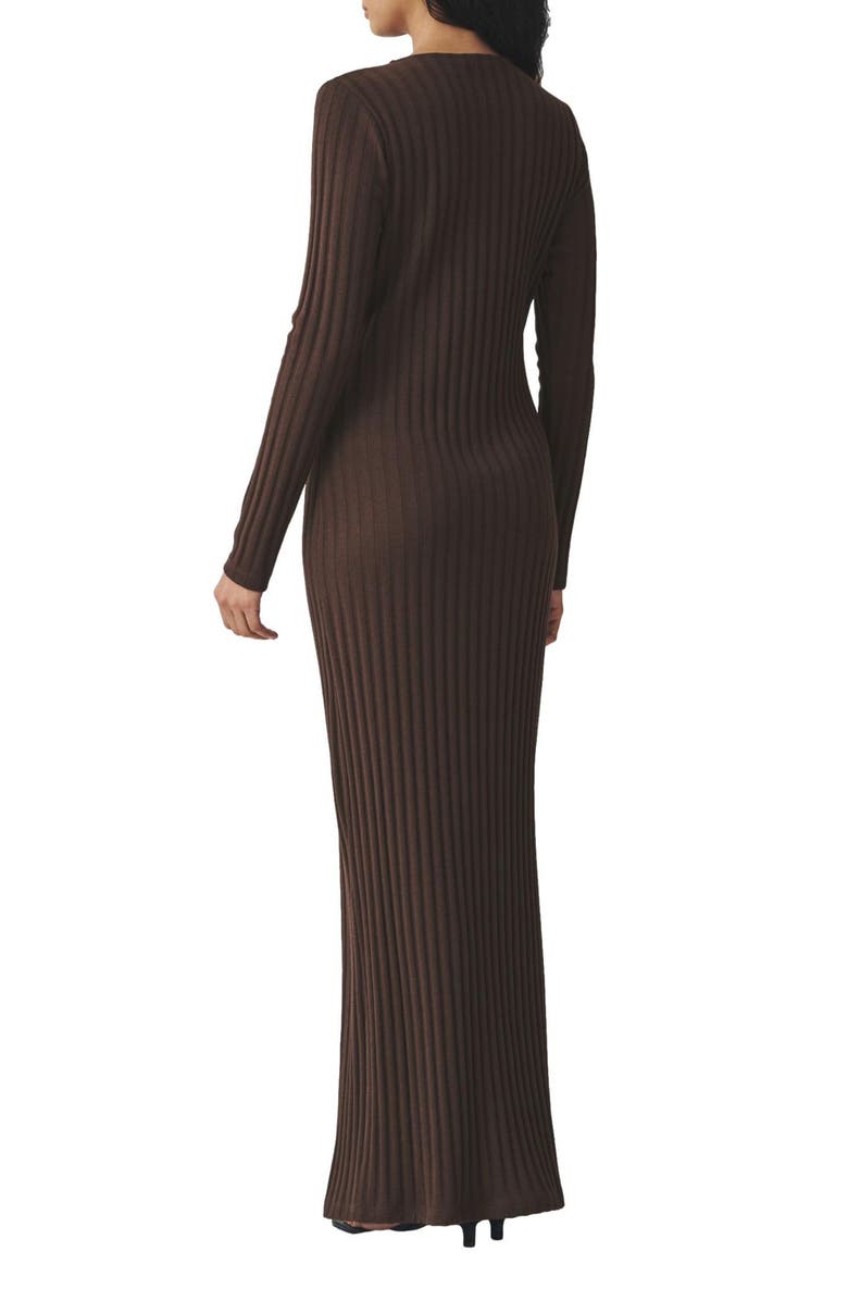 NEXT Long Sleeve Rib Maxi Dress, Alternate, color, Brown