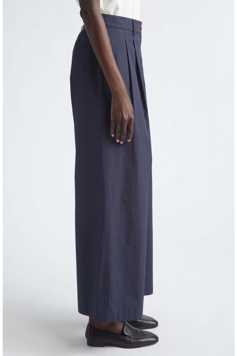 Park Pleated Organic Cotton Poplin Wide Leg Ankle Pants, Alternate, color, INK