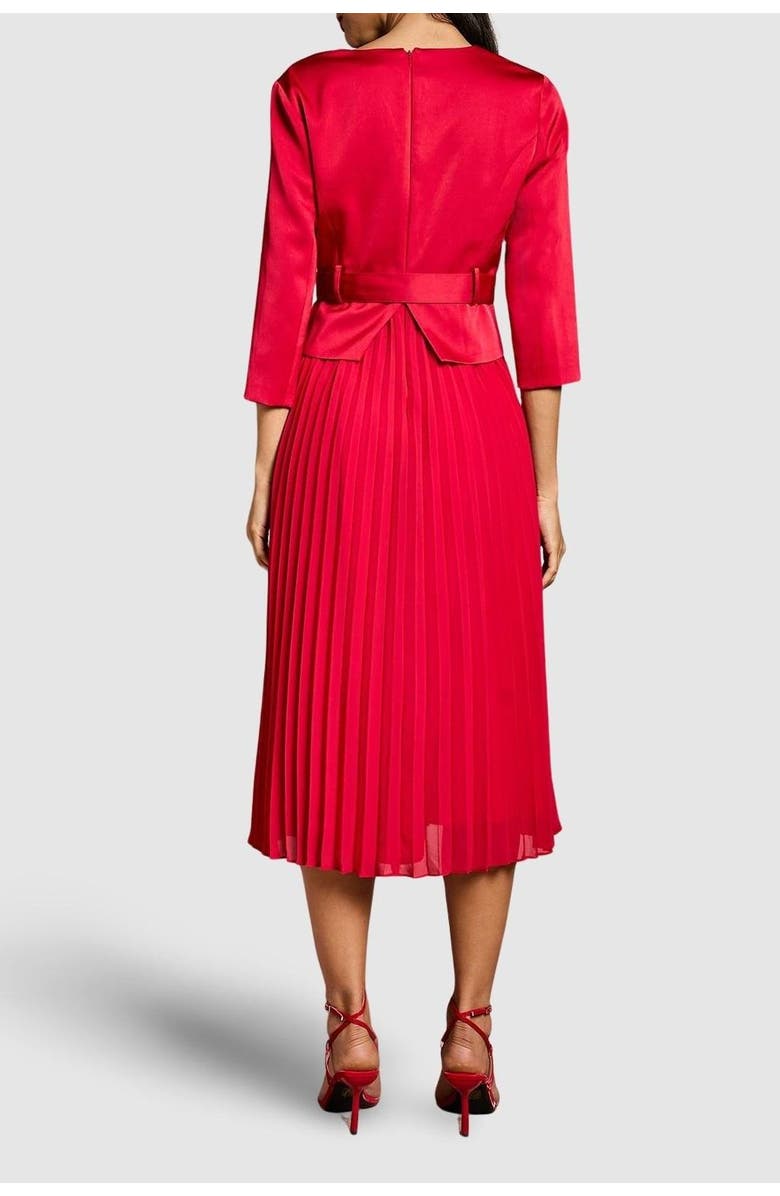 Coast Satin Bodice Pleat Skirt Midi Dress, Alternate, color, Red