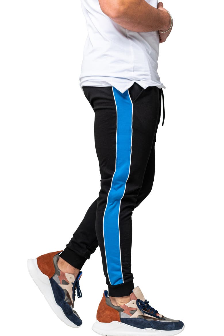 Side Stripe Skinny Fleece Joggers, Alternate, color, BLACK