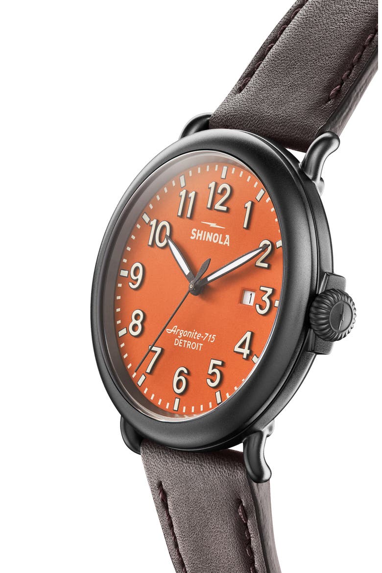 Runwell Leather Strap Watch, 47mm, Alternate, color, PERSIMMON