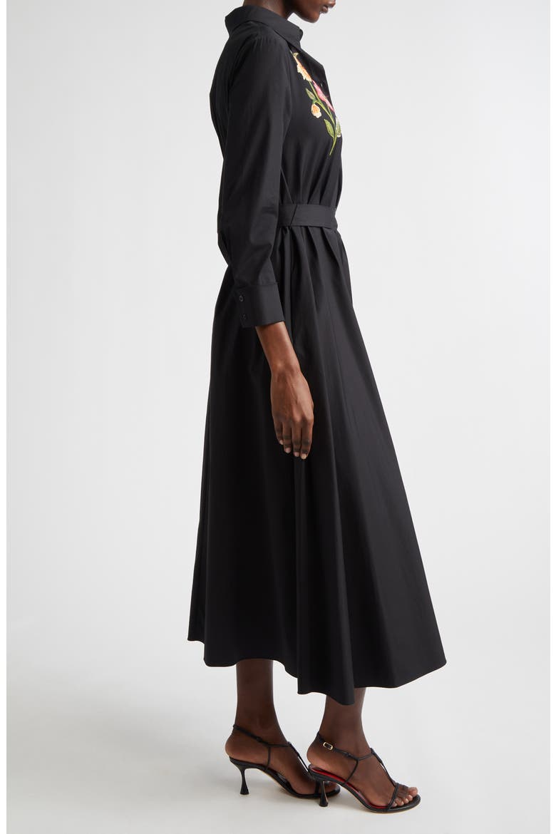 Poppy Embroidered Belted Stretch Poplin Shirtdress, Alternate, color, BLACK MULTI